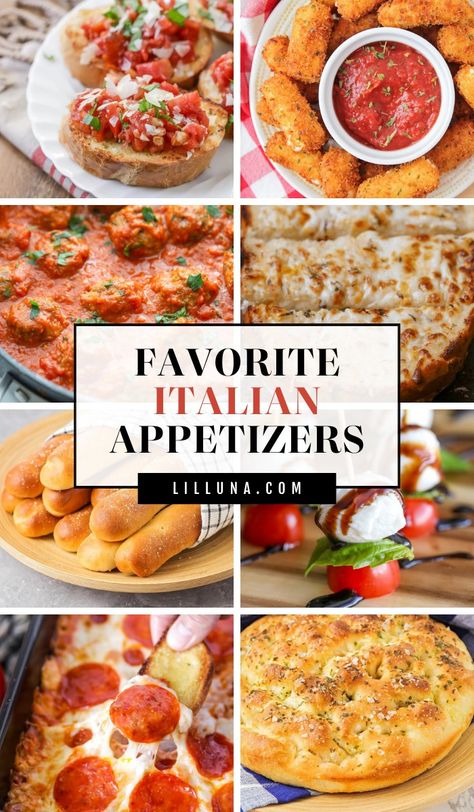 Italian appetizers often include bread, tomatoes, and cheeses and this collection has them all! There's something for everyone. #italianappetizers #italianfood #italianrecipes #appetizers #appetizerrecipes Italian Food Party, Italian Finger Foods, Italian Appetizers Easy, Horderves Appetizers, Pasta Appetizers, Italian Snacks, Italian Recipes Appetizers, Italian Christmas Recipes, Restaurant Appetizers