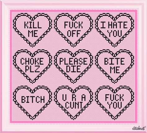 Today is February 1st! That means only 2 weeks to find the perfect Valentine for the person you hate </3 </3 </3 #antivalentinesday #antivalentine #crossstitch #crossstitching #crossstitchers #embroidery #needlepoint #crossstitchpattern #etsyseller #pleasedie #ihateyou Cross Stitch Heart Pattern Free, Silly Cross Stitch, Cross Stitch Hearts, Cross Stitch Ideas, Heart Cross Stitch Pattern, Love Cross Stitch, Heart Cross Stitch, February 1st, Anti Valentines Day