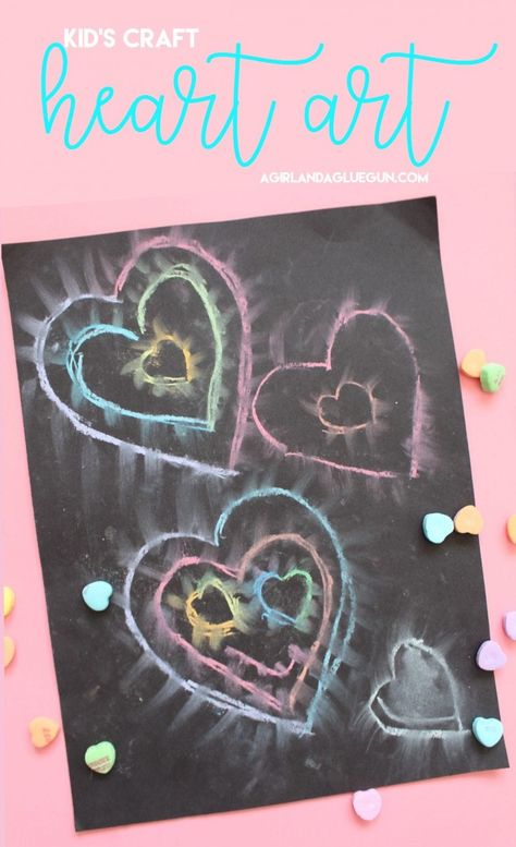 chalk heart art - A girl and a glue gun perfect craft project for school Heart Crafts Kids, Project For School, Kids Food Crafts, Valentine Kids, Heart Projects, Valentine's Day Crafts For Kids, Preschool Valentines, Valentine Crafts For Kids, Valentine Projects