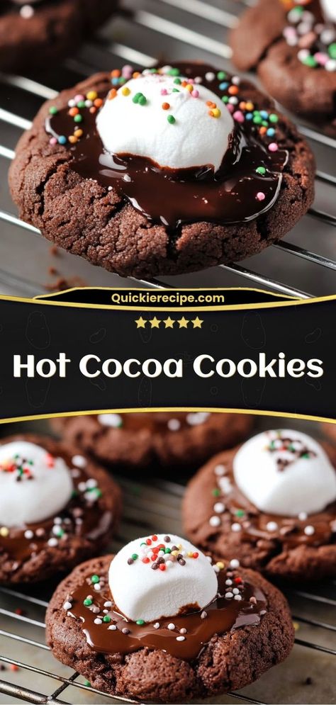 These Hot Cocoa Cookies are soft, chocolatey, and topped with gooey marshmallows. They’re like drinking hot cocoa in cookie form—perfect for winter! Ingredients: 1 cup flour 1/2 cup cocoa powder 1/2 cup sugar 12 mini marshmallows A cozy, chocolate-filled cookie that’s great for cold days Mini Marshmallows Recipes, Cookies For A Party, Hot Chocolate Cookie Recipes, Powdered Sugar Cookies, Hot Chocolate Cookies Cups, Chocolate Marshmallow Cookies, Cocoa Powder Recipes, Christmas Cookie Recipes Holiday, Cocoa Powder Cookies