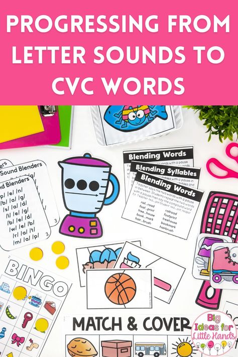 Blending Sounds: Progressing From Letter Sounds to CVC Words - Big Ideas for Little Hands Blending Cvc Words, Kindergarten Writing Activities, Word F, Cvc Word Families, Blending Sounds, Winter Words, Magnetic Letters, Teaching Letters, Compound Words