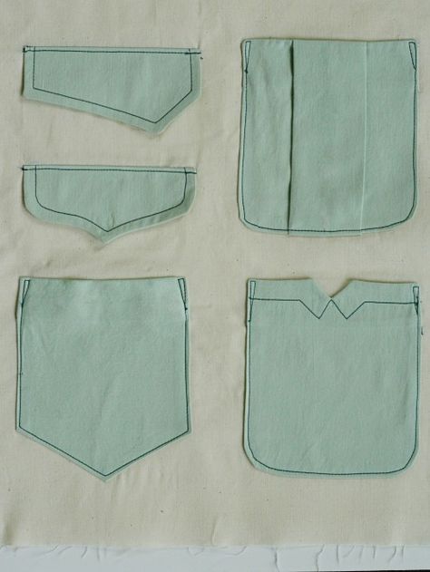 Pocket Variations, Pocket Ideas, Sewing Pockets, Colette Patterns, Sewing Shirts, Garment Details, Costura Diy, Shirt Pocket, Shirt Bag