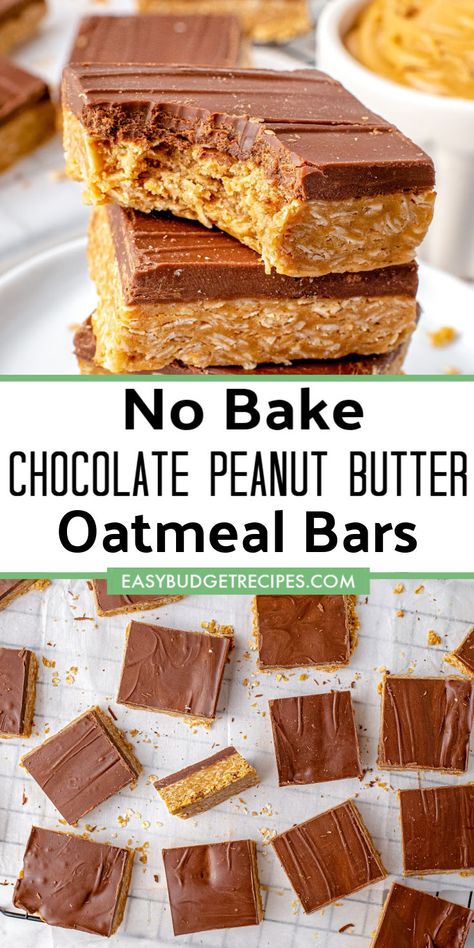 Peanut Butter Oatmeal Bars No Bake Honey, Peanut Butter Cup Oatmeal Bars, Chocolate Peanut Butter Breakfast Bars, Easy Desserts With Oatmeal, Gluten Free Peanut Butter Oatmeal Bars, 4 Ingredient Peanut Butter Bars, Chocolate Peanut Butter Oatmeal No Bake, No Bake Chocolate Peanut Butter Oat Bars, Easy Peanut Butter Oatmeal Bars