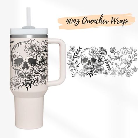 2 Designs 40oz Quencher Stanley wrap Tumbler Skull Floral with Butterfly Svg, Hallween Skull SVG | 40 oz SVG Cricut Silhouette Template 40 Oz Sublimation Tumbler Ideas, Circut Tumbler Designs, 40 Oz Tumbler With Handle Ideas, Svg Cup Ideas, Tumbler Wrap Svg Free, Stanley Cup Wrap Svg, 40 Oz Sublimation Tumbler, Stanley Cup Cricut Design, 40oz Tumbler Wrap