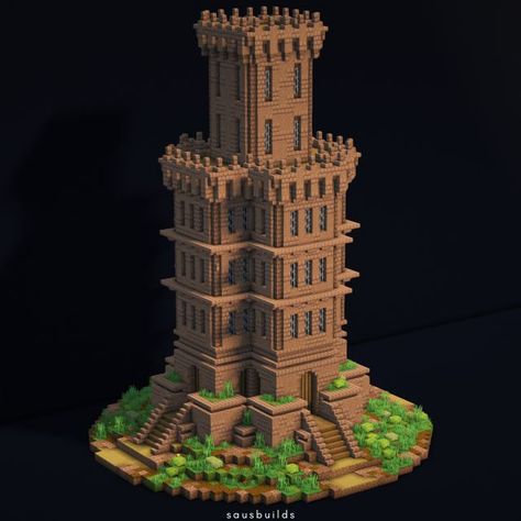 Mud Bricks Minecraft, Minecraft Heaven Build, Mud Brick House Minecraft, Minecraft Tower Base, Minecraft Mud Brick House, Minecraft Brick House, Minecraft Tower Ideas, Mc Castle, Minecraft Dome