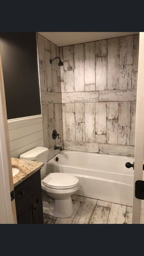 Love the look of this! Trailer Home Bathroom Ideas, Mobile Home Bathroom Ideas Single Wide, Single Wide Bathroom Remodel, Double Wide Bathroom Remodel, Simple Small Bathroom Remodel, Small Full Bathroom Remodel, Mobile Home Shower Remodel, Old Mobile Home Remodel, Small Country Bathroom