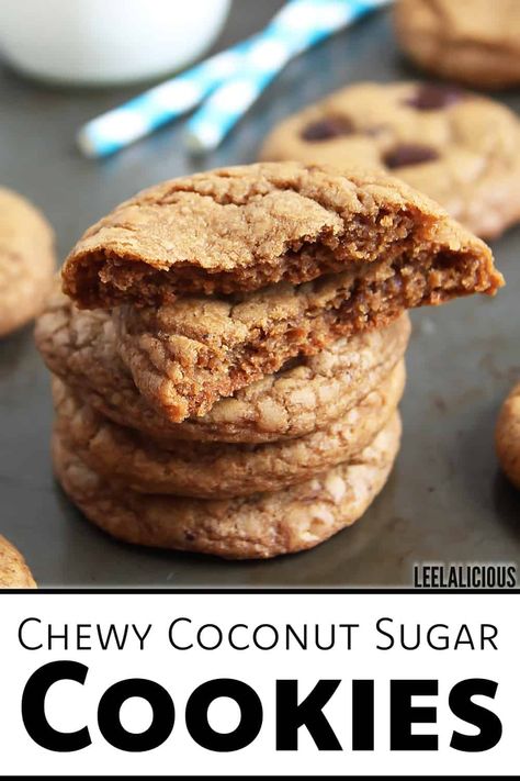 Chewy Coconut Sugar Cookies Coconut Sugar Recipes, Coconut Sugar Cookies, Coconut Cookies Recipes, Cookies Baking, Healthy Cookie Recipes, S'mores, No Sugar Foods, Coconut Recipes, Sugar Free Desserts