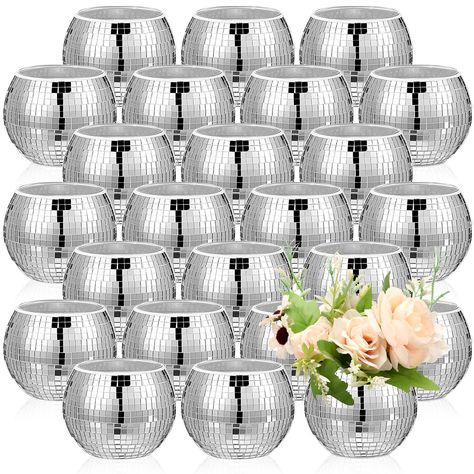 PRICES MAY VARY. Enough Quantity to Use and Replace: you will get 24 pieces of disco ball planters, which are suitable for weddings, events and home decors, and are approx. 3 x 4 inches/ 80 x 100 mm in height and diameter; And we have improved our packaging, each disco vase has safely packed in separate compartments and bubble film bags to avoid possible damage Fun and Beautiful: the mirrorball disco planter is featured with reflective lenses on the surface; When the light shines on it, the ligh Disco Ball Flower Centerpiece, Disco Ball Vase Centerpiece, Disco Ball Wedding Decor Table, Disco Ball Vases, Disco Ball Table Decor With Flowers, Disco Vase, Disco Ball Wedding Decor Greenery, Disco Centerpieces, Disco Ball Centre Pieces