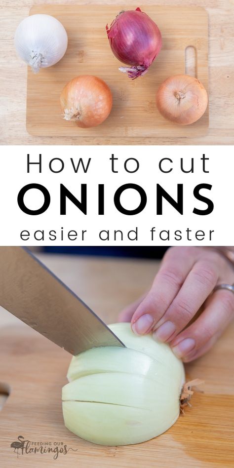 If you have very little time to spare and want to cook healthy, homemade meals, it's imperative to prep ingredients quickly! Find out now how to chop onions faster! #mealprep #onions #cooking Chop Onion How To, Cooking Red Lentils, Cooking Brussel Sprouts, Frozen Chicken Recipes, How To Cut Onions, Happy Homemaking, Cook Healthy, Homemade Meals, Cooking Tutorials