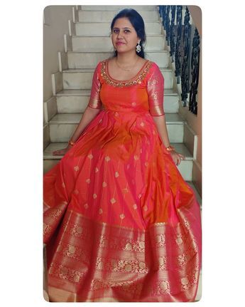 Pattu Long Frocks For Women, Frocks For Women, Pattu Langa, Frocks And Gowns, Long Frock Designs, Long Gown Design, Lehnga Dress, Frock For Women, Half Saree Designs