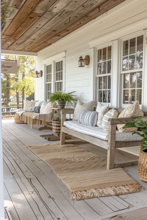 Farmhouse Outdoor Patio, Contemporary Front Porch, Southern Country Homes, Porch Renovation, Cozy Porch, Southern Porches, Farmhouse Trends, Farmhouse Patio, Porch Sitting