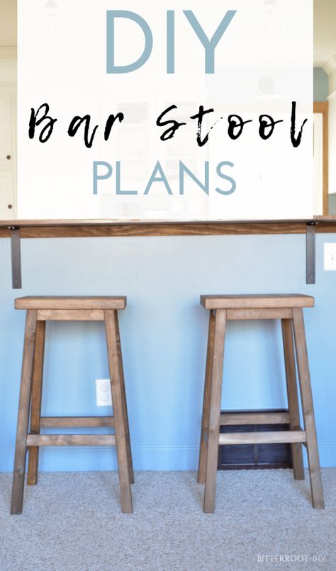 DIY Bar Stools | Bitterroot DIY Stool Plans, Stool Woodworking Plans, Diy Bar Stools, Diy Stool, Diy Bar, Diy Holz, Free Plans, Interior Design Diy, Creative Home Decor