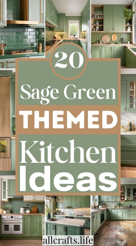 20 Best Sage Green-Themed Kitchen Ideas Kitchen Colour Theme Ideas, Kitchen Wall Colors With Green Cabinets, Sage Green Painted Kitchen Cabinets, Sage Green Kitchen Cabinets With Black Countertops, Sage Green And Terracotta Kitchen, Earthy Green Kitchen Cabinets, Green Kitchen Accent Wall, Kitchen Backsplash With Green Cabinets, Backsplash With Green Cabinets