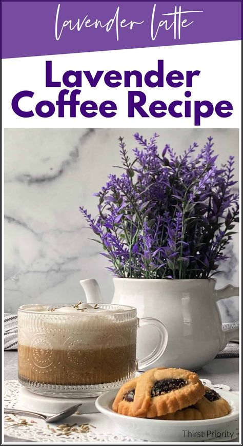 This lavender coffee recipe is so easy to make with only three ingredients. Make your own lavender coffee and lavender latte recipe at home. #lavendercoffee #lavenderlatte Lavender Coffee Creamer, Lavender Foam Recipe, Lavender Coffee Recipes, Lavender Iced Coffee, Coffee Additives, Cappuccino Recipes, Lavender Latte Recipe, Coffee Maker Recipes, Speciality Coffee Recipes