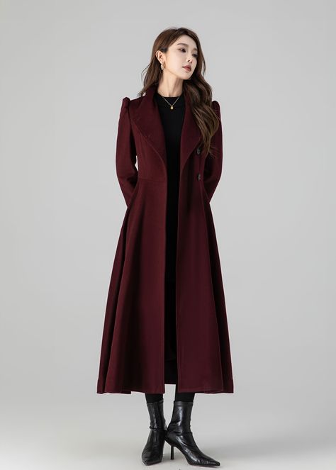 Long Winter Coats Women, Dc Fashion, Burgundy Outfit, Princess Coat, 70s Outfits, Modest Dresses Casual, Long Wool Coat, Jumpsuit Elegant, Coat For Women