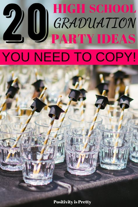 High School Graduation Party Ideas Girl, High School Graduation Ceremony Ideas, Easy Graduation Decorations Diy, Girls High School Graduation Party Ideas, Party Tips High School, High School Graduation Party Decorations Outdoor Centerpiece Ideas, Graduation Decoration Ideas For Tables, High School Graduation Centerpiece Ideas, High School Graduation Party Centerpiece