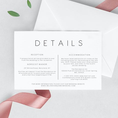 Elegant details card by Make Me Digital https://etsy.me/2Qxom2B #weddings #invitation #minimalist #flat #horizontal #weddinginsertcard #minimaldetailcard #weddingdetailscard #weddinginfocard Details Cards Wedding Invitation, Details Card For Wedding Invitation, Wedding Invitations Horizontal, Wedding Invitation Information Card, Wedding Invite Inserts, Wedding Invites Details Card, Wedding Invitations Information, Access Card Design For Wedding, Details Invitation Card