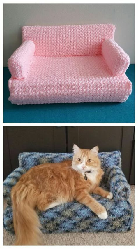 Free Crochet Sofa Cover Pattern 2022 Crochet Pet Couch Free Pattern, Cat Things To Crochet, Crochet Pet Couch, Diy Cat Couch, Cat Couch Pattern, Crochet Cat Stuff, Crochet Cat Couch, Crochet Dog Bed, Kitty Couch