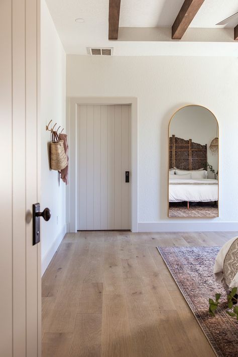 Guest Bedroom Mediterranean, Meditteranean Bedroom Ideas, Mederteranian Decor Interior Design, Modern Mediterranean Interior Doors, Modern Spanish Mediterranean Interiors, California Modern Interior Master Bedrooms, Mediterranean Farmhouse Interior, Organic Modern Doors, Organic Modern Interior Doors