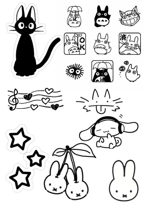 Black And White Stickers Free Printable, Stickers For Sketchbook, Cute Black And White Stickers, Printables Aesthetic, Doodle Black And White, Black And White Printables, Black Doodles, Phone Cover Stickers, Typographie Logo