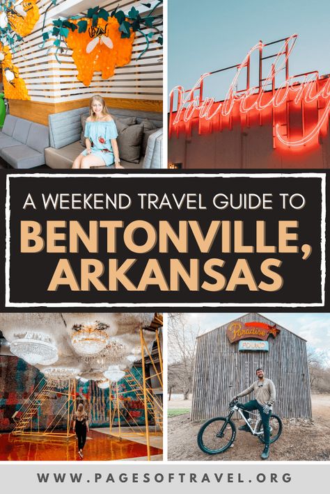 Bentonville, Arkansas is one of the best places to visit in Northwest Arkansas! This travel guide will cover things to do in Bentonville, places to eat in Bentonville, and other travel tips! Arkansas Ozarks, Traveling America, Arkansas Road Trip, Arkansas Vacations, Southern Usa, Arkansas Travel, Bike Trip, Girl Trip, Bentonville Arkansas