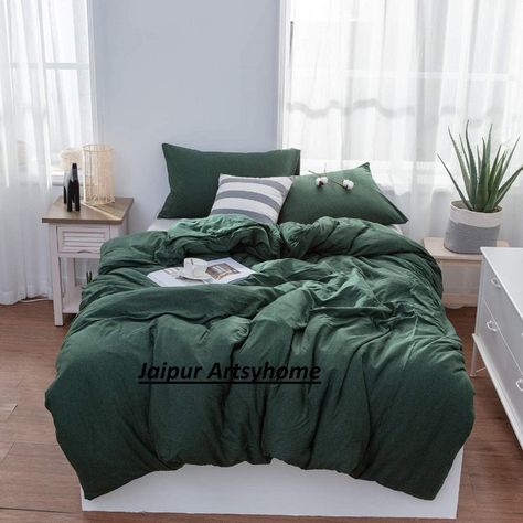 Cotton Duvet Cover Forest Green color 3 Pcs Set Stonewashed | Etsy Girls Loft Bed, Green Bedding Set, Green Duvet, Green Duvet Covers, Best Duvet Covers, Green Bedding, Bed Sets, Bedroom Green, Duvet Covers Twin