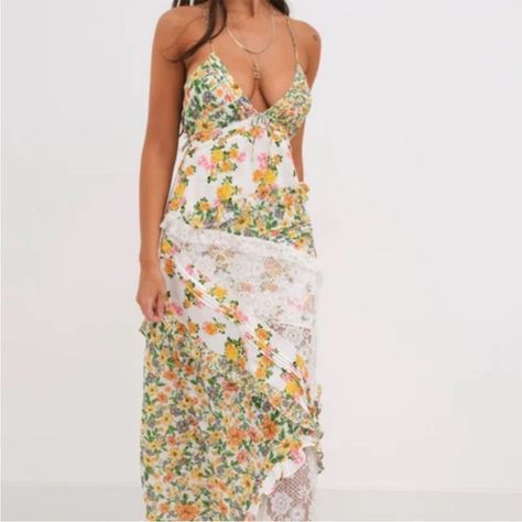 For Love & Lemons Rosalyn Maxi Dress European Aesthetic, For Love & Lemons, Love And Lemons, Shop Maxi Dresses, For Love And Lemons, Plunging Neckline, Invisible Zipper, For Love, Floral Lace