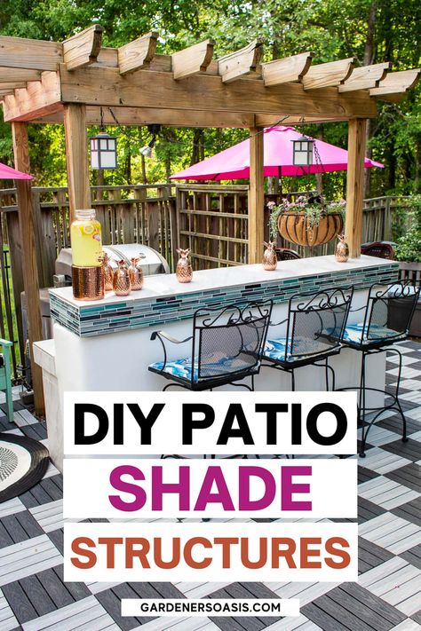 DIY Backyard Shade Ideas For a Cooler Deck or Patio | Arbors and Pergolas Diy Backyard Shade Ideas, Diy Backyard Shade, Outdoor Shade Ideas, Backyard Shade Ideas, Arbors And Pergolas, Shade Trellis, Diy Patio Cover, Diy Pergola Kits, Deck Shade