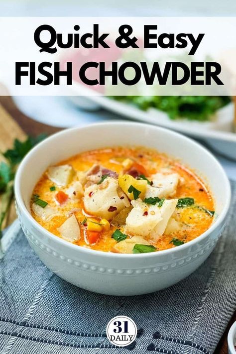 Fish Mix Recipes, Fish And Shrimp Chowder Recipe, Cod Fish Chowder Recipe, White Fish Chowder Recipe, Manhattan Fish Chowder Recipe, Fish Chowder Recipe Haddock, Cold Fish Recipes, Fish Soups And Stews, Catfish Chowder