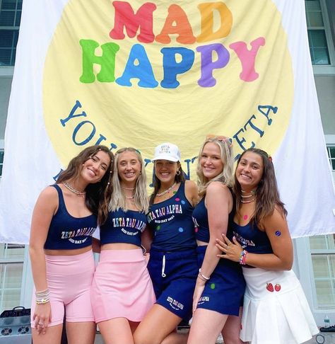 Mad Happy Sorority Theme, Happy Bid Day Theme, Mad Happy Bid Day Theme, Colorful Bid Day Theme, Tri Delt Bid Day, Mad Happy Bid Day, Preppy Sorority, Sweet Dreams Bid Day, Mad Happy