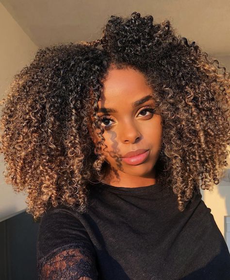 Crown Highlights, Curly Hair Color Ideas, Curly Hair Color, Blonde Afro, Highlights Curly Hair, Colored Curly Hair, Pelo Afro, Dyed Natural Hair, Natural Hair Beauty