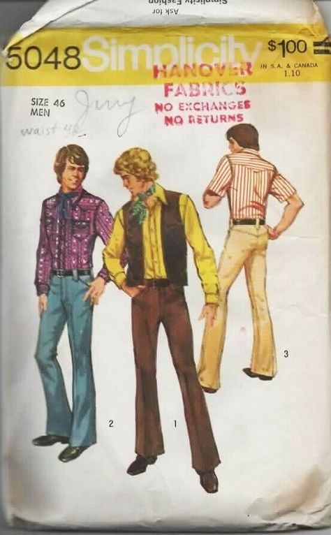 70s Fashion Men, Mens Western Style, Yoke Shirt, Mens Sewing Patterns, 1970s Men, Vest And Pants, 70s Men, Western Style Shirt, 70s Inspired Fashion