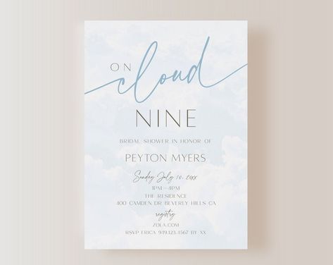 On Cloud 9 Bridal Shower Invitation Blue and White Cloud - Etsy UK Cloud Nine Bridal Shower Invitations, On Cloud Nine Invitation, On Cloud Nine Bridal Shower Invite, Cloud Nine Invitations, Cloud 9 Invitation, Bridal Shower Inspo, On Cloud Nine, Bridal Shower Welcome Sign, Simple Invitation