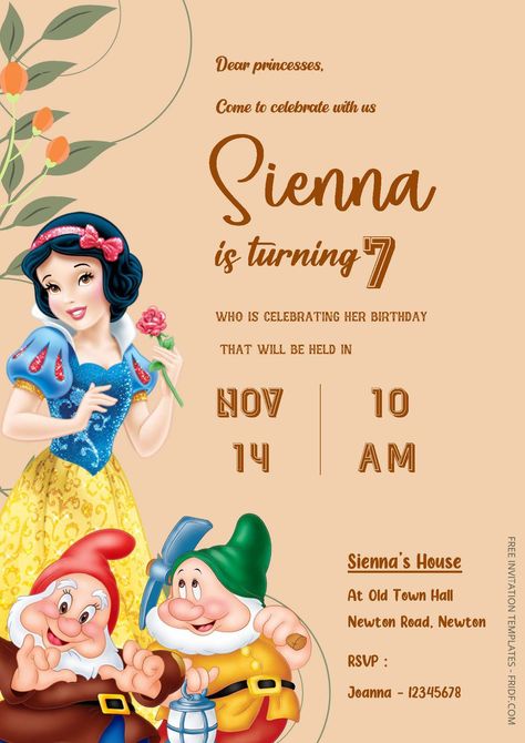 Snow White Birthday Party Invitations, Snow White Birthday Invitations, Snow White Invitations, Snow White Birthday, 1 Year Birthday, Bday Invitations, Violet Rose, Free Invitation Templates, White Birthday