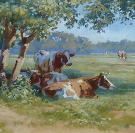 Cow Watercolor Painting, Painting And Embroidery, Cow Paintings, Gum Trees, Trees Painting, Farm Paintings, Art Major, Farm Art, Gouache Art