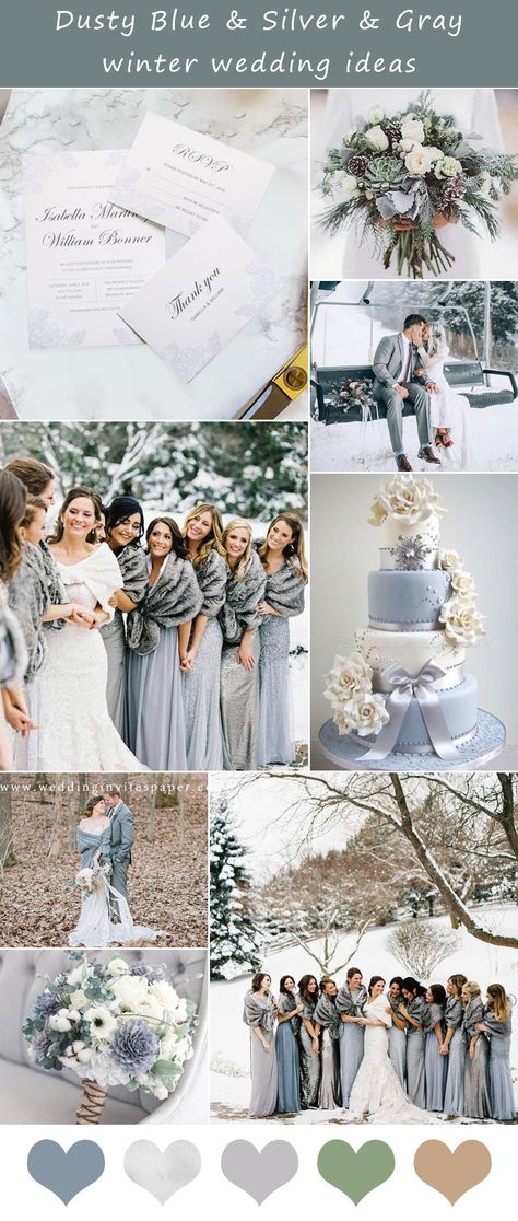 Light Blue Winter Wedding, Dusty Blue And Silver Wedding, Snow Wedding, Blue Weddings, Wedding Centrepieces, Winter Color Palette, Dusty Sage, Winter Wedding Colors, Wedding Colors Blue