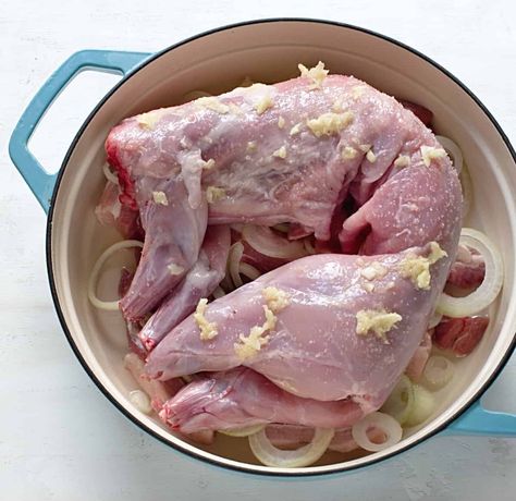 Garlic Roasted Rabbit - Cook Like Czechs Whole Roasted Rabbit, Rabbit Dutch Oven, Rabbit Meals Dinners, Baked Rabbit Recipes Easy, Whole Rabbit Recipe Crockpot, Rabbit Roast Recipe, Rabbit Recipes Crockpot, Rabbit Recipe Baked, Slow Cooker Rabbit Recipes