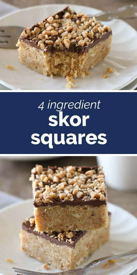 Skor Squares, Easy Dessert Squares, Christmas Baking Squares, Easy Bar Recipes, Dessert Squares, Easy Bar, Savory Dessert, Square Recipes, Breakfast Sweets