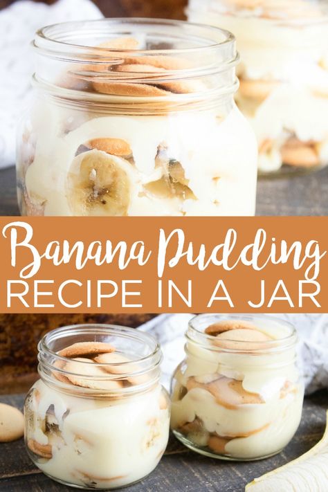 Make this easy banana pudding recipe today! YUM! Whip it up and add it to a mason jar for a party dessert idea! #bananapudding #recipe #dessert #masonjar #jar Banana Pudding In A Jar, Pudding In A Jar, Recipe In A Jar, Mason Jar Desserts Recipes, Banana Pudding Ingredients, Easy Banana Pudding Recipe, Mason Jar Cakes, Instant Banana Pudding, Mason Jar Recipe