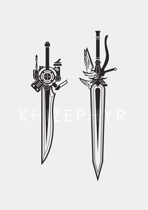 Ffxv Tattoo Ideas, Ffxv Tattoo, Swords Tattoos, Bday Tattoo, Nyx Ulric, Gamer Tattoos, Final Fantasy Collection, Fantasy Props, Final Fantasy Art