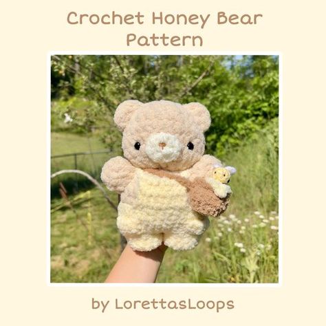 Crochet Honey Bear in Overalls Plushie PATTERN Easy crochet toys #easycrochettoys #crochet #crochettoy #crochetpattern #crochetpatterns 5.59 Toys Quotes, Overalls Pattern, Crochet Bear Patterns, Easy Crochet Animals, Confection Au Crochet, Plushie Patterns, Crochet Cow, Crochet Design Pattern, Kawaii Crochet