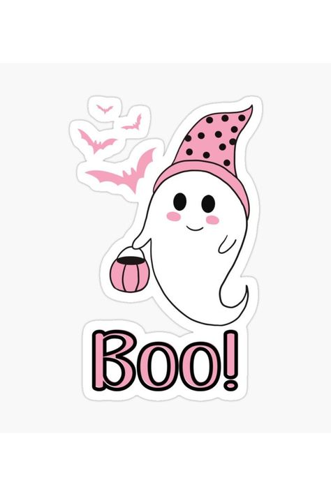 Cute Pink Halloween Ghost Sticker Pink Halloween Stickers, Halloween Printable Stickers, Halloween Imagenes, Halloween Stickers Printable, Cute Halloween Stickers, Cute Pink Halloween, Cute Halloween Drawings, Imprimibles Halloween, Cartoon Bat