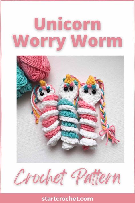 Unicorn Worry worm Crochet Pattern Worry Worm Knitting Pattern Free, Worry Worm Crochet Pattern Free, Kitten Toys Diy, Crochet Worry Worm Free Pattern, Crochet Worry Pet, Worry Worm Pattern, Worry Worm Crochet Pattern, Worm Crochet Pattern, Crocheted Keychains