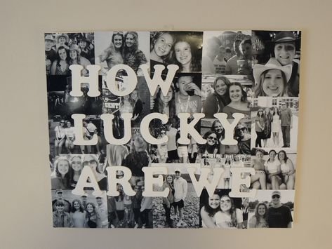 Appreciate and reminisce on memories with loved ones with a personalized photo collage canvas inspired by Zach Bryan's lyric of "How Lucky Are We" in his song "28". This unique piece features a custom arrangement of your favorite photos of friends and family with elegant wooden letters spelling out the heartfelt phrase "How Lucky Are We" across the top, adding a heartfelt touch. Perfect for gifting or as a meaningful addition to your home decor, this canvas serves as a reminder of the love and c Gift For Best Friend With Photos, How Lucky Are We Photo Collage, How Lucky Are We Picture Board, Photo Collage Present, Meaningful Gift For Best Friend, Homemade Christmas Gifts With Pictures, How Lucky Are We Photo Wall, Picture Poster Board Ideas Boyfriend, How Lucky Are We Wall Art Photos