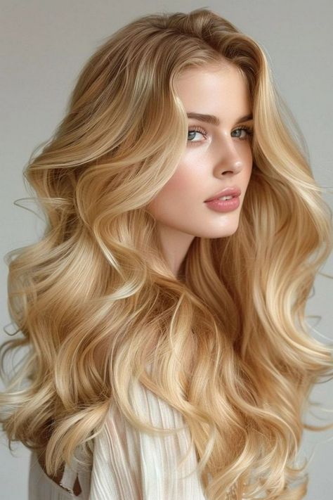 Wedding Long Blonde Hair, Long Wavy Hair For Wedding, Soft Loose Waves, Soft Voluminous Curls, Voluminous Long Hair, Soft Waves Hairstyle, Big Waves For Long Hair, Soft Waves Long Hair, Angelic Hair