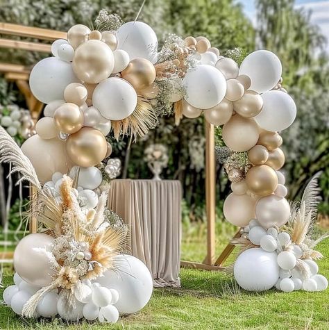 ♡【BALLOON ARCH KIT】:  Our double stuffed white balloon garland kit inclueds : 18/12in double stuffed white balloons(12pcs), 10/5in matte white balloons(25pcs), 18/12/5in white sand/off white balloons(27pcs), 12in doubled pearl white balloons(10pcs), 12in doubled pearl white sand balloons(10pcs), 12in double stuffed pearl gold balloons(10pcs). 1 roll balloon garland strip, 1 roll balloon glue dot and white curling ribbon . Double stuffed balloons are very thick so some low-power electric air pump White Diamond Anniversary Party, Bridal Arch, Wedding Balloon Arch, White Balloon Arch, Gold Party Decor, Prom Party Decorations, Stuffed Balloons, Pearl Balloons, White And Gold Decor