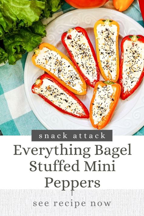 Mini Bagel Appetizers, Mini Peppers Recipes, Pepper Recipes Healthy, Cream Cheese Snacks, Cream Cheese Stuffed Peppers, Sweet Pepper Recipes, Mini Peppers, Cheese Bagels, Everything Bagel Seasoning