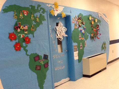 Christmas Door Decorating Contest Around The World Classroom Door, Nurse Door Decorations, Christmas Door Decorating, Door Decorations Classroom Christmas, Winter Unit, Christmas Door Decorating Contest, Christmas Classroom Door, Winter Door Decorations, School Door Decorations