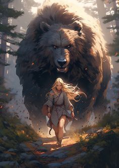 Bear And Woman, Bear Fantasy Art, Fantasy Bear, Mythical People, Bear Woman, Fantasy Story, Bear Art, Fantasy Art Landscapes, Fantasy Aesthetic