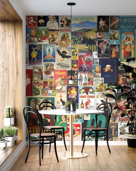 Italian Wallpaper, Collage Mural, Adhesive Wall Art, Retro Cafe, Retro Posters, Vintage Collage, Retro Wallpaper, High Quality Wallpapers, Self Adhesive Wallpaper